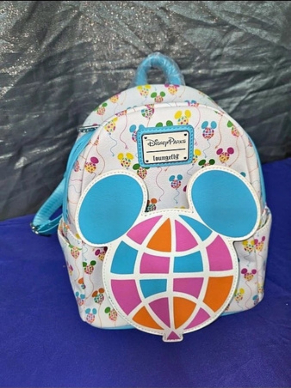 Disney Loungefly Epcot Colorful Ballons Backpack Purse in White & Blue Party NWT